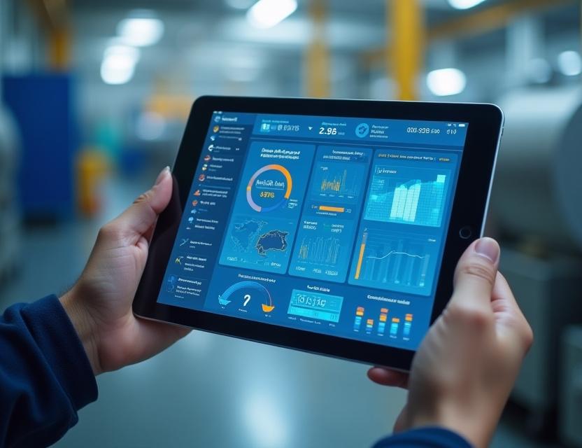 iOS manufacturing application interface on iPad in industrial setting